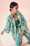 Shop_Bhumika Sharma_Green Organza Embroidered Floral Bustier Sweetheart Jacket And Flared Pant Set _Online_at_Aza_Fashions