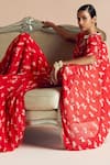 Bhumika Sharma_Red Georgette Printed Floret Bustier Scarlet Flared Pant Set With Cape _Online_at_Aza_Fashions