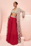 Buy_Bhumika Sharma_Red Georgette Embroidered Floral Bustier Sweetheart Jacket With Pant Set _Online_at_Aza_Fashions