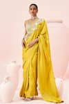 Buy_Bhumika Sharma_Yellow Georgette Embroidered Paisley Scallop Daisy Saree With Blouse _at_Aza_Fashions