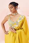 Bhumika Sharma_Yellow Georgette Embroidered Paisley Scallop Daisy Saree With Blouse _Online_at_Aza_Fashions