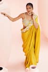 Shop_Bhumika Sharma_Yellow Georgette Embroidered Paisley Scallop Daisy Saree With Blouse _at_Aza_Fashions