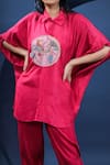 Shop_Coeur_Pink Pure Raw Silk Hand Embroidered Dala Horse Collared Shirt With Pant _Online_at_Aza_Fashions