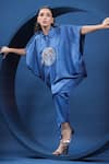 Buy_Coeur_Blue Pure Raw Silk Hand Embroidered Dala Horse Collared Shirt With Pant _at_Aza_Fashions