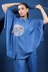 Shop_Coeur_Blue Pure Raw Silk Hand Embroidered Dala Horse Collared Shirt With Pant _Online_at_Aza_Fashions