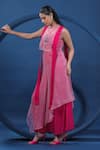 Coeur_Pink Shirt 38g Pure Organza Silk Hand Embroidered Rosemaling Kurta With Palazzo _Online_at_Aza_Fashions