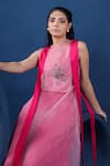 Buy_Coeur_Pink Shirt 38g Pure Organza Silk Hand Embroidered Rosemaling Kurta With Palazzo _Online_at_Aza_Fashions