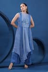 Buy_Coeur_Blue Shirt 38g Pure Organza Silk Hand Embroidered Kurta And Palazzo Set _at_Aza_Fashions