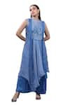 Coeur_Blue Shirt 38g Pure Organza Silk Hand Embroidered Kurta And Palazzo Set _Online_at_Aza_Fashions