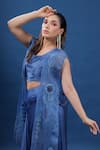 Buy_Coeur_Blue Bustier Pure Silk Hand Embroidered Floral Lagom Cape And Skirt Set _Online_at_Aza_Fashions