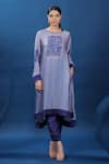 Buy_Coeur_Purple Kurta Organza Satin Print Nordic Round High Low With Pant _at_Aza_Fashions