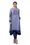 Coeur_Purple Kurta Organza Satin Print Nordic Round High Low With Pant _Online_at_Aza_Fashions