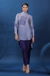 Buy_Coeur_Purple Tunic Organza Satin Print Nordic High Neck Shirt With Pant _at_Aza_Fashions