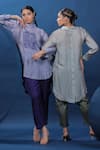 Coeur_Green Tunic Organza Satin Print Nordic High Neck Button Shirt With Pant _Online_at_Aza_Fashions