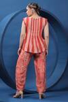 Shop_Coeur_Red Organza Satin Printed Traditional Folk Boat Vertical Stripe Top With Pant _at_Aza_Fashions