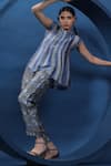 Buy_Coeur_Blue Organza Satin Printed Traditional Folk Boat Vertical Stripe Top And Pant Set _at_Aza_Fashions