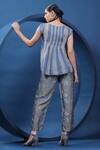 Shop_Coeur_Blue Organza Satin Printed Traditional Folk Boat Vertical Stripe Top And Pant Set _at_Aza_Fashions