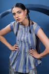 Shop_Coeur_Blue Organza Satin Printed Traditional Folk Boat Vertical Stripe Top And Pant Set _Online_at_Aza_Fashions