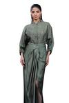 Buy_Coeur_Green Skirt Pure Natural Crepe Embroidered Floral Thread Shirt And Draped Set _Online_at_Aza_Fashions