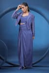 Buy_Coeur_Purple Bustier And Skirt Pure Natural Crepe Draped Set With Crop Blazer _at_Aza_Fashions