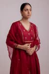 Buy_Label Shreya Sharma_Red Kurta And Sharara Chanderi Embroidered Sequin V-neck Gathered Set _Online_at_Aza_Fashions