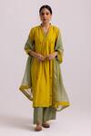 Buy_Label Shreya Sharma_Yellow Kurta And Pant Chanderi Embroidered Sequin Raised Neck Butti Set _at_Aza_Fashions