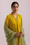 Buy_Label Shreya Sharma_Yellow Kurta And Pant Chanderi Embroidered Sequin Raised Neck Butti Set _Online_at_Aza_Fashions