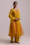 Buy_Label Shreya Sharma_Yellow Anarkali And Pant Chanderi Embroidered Sequin Round Angarkha Set _at_Aza_Fashions