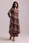 Buy_Label Shreya Sharma_Brown Crepe Knit Pattern V-neck Kurta With Pant _Online_at_Aza_Fashions