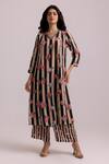 Buy_Label Shreya Sharma_Black Crepe Rose V-neck Stripe Pattern Kurta With Pant _at_Aza_Fashions