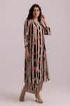 Buy_Label Shreya Sharma_Black Crepe Rose V-neck Stripe Pattern Kurta With Pant _Online_at_Aza_Fashions