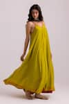 Buy_Label Shreya Sharma_Green Cotton Silk Plain V-neck Strappy Dress _Online_at_Aza_Fashions