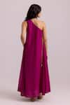 Shop_Label Shreya Sharma_Magenta Cotton Silk Plain One Shoulder Dress _at_Aza_Fashions