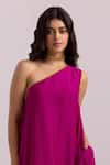 Label Shreya Sharma_Magenta Cotton Silk Plain One Shoulder Dress _Online_at_Aza_Fashions