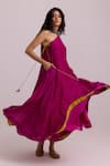 Shop_Label Shreya Sharma_Magenta Cotton Silk Plain One Shoulder Dress _Online_at_Aza_Fashions