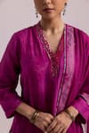 Buy_Label Shreya Sharma_Magenta Kurta And Pant Chanderi Printed Floral Vine Sequin Embellished Set _Online_at_Aza_Fashions