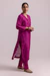 Label Shreya Sharma_Magenta Kurta And Pant Chanderi Printed Floral Vine Sequin Embellished Set _at_Aza_Fashions