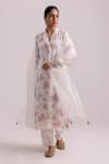 Label Shreya Sharma_White Kurta And Pant Chanderi Printed Anar V-neck Underside Set _at_Aza_Fashions