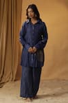 Buy_arpita sulakshana_Blue Chanderi Hand Paint Foil Collar Shirt Kurta With Pant _at_Aza_Fashions