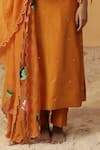 arpita sulakshana_Orange Chanderi Hand Paint Lotus Round Bird Embroidered Kurta And Pant Set _Online_at_Aza_Fashions