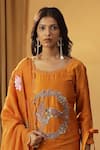 Buy_arpita sulakshana_Orange Chanderi Hand Paint Lotus Round Bird Embroidered Kurta And Pant Set _Online_at_Aza_Fashions