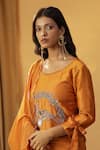 Buy_arpita sulakshana_Orange Chanderi Hand Paint Lotus Round Bird Embroidered Kurta And Pant Set 