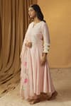 arpita sulakshana_Pink Chanderi Hand Paint Fringe Lace Work Embroidered A-line Kurta And Pant Set _at_Aza_Fashions