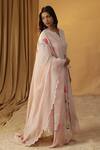 Buy_arpita sulakshana_Pink Chanderi Hand Paint Fringe Lace Work Embroidered A-line Kurta And Pant Set 