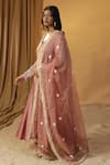 arpita sulakshana_Pink Chanderi Embroidery Lace V-neck Dori Angarkha And Pant Set _Online_at_Aza_Fashions