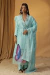 Buy_arpita sulakshana_Sky Blue Chanderi Hand Paint Butterfly V-neck Kurta And Pant Set _at_Aza_Fashions