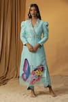 arpita sulakshana_Sky Blue Chanderi Hand Paint Butterfly V-neck Kurta And Pant Set _Online_at_Aza_Fashions