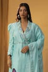 Shop_arpita sulakshana_Sky Blue Chanderi Hand Paint Butterfly V-neck Kurta And Pant Set _Online_at_Aza_Fashions