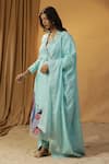 arpita sulakshana_Sky Blue Chanderi Hand Paint Butterfly V-neck Kurta And Pant Set _at_Aza_Fashions