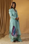 Buy_arpita sulakshana_Sky Blue Chanderi Hand Paint Butterfly V-neck Kurta And Pant Set 